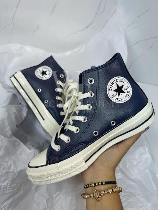 Converse azules cuero best sale