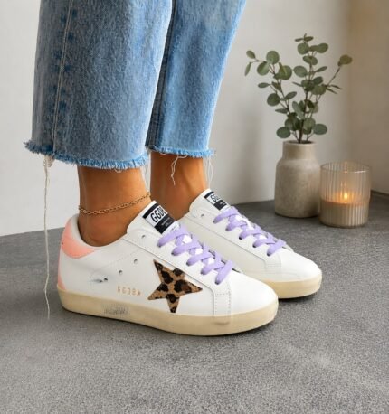 Golden goose talón rosa leopardo